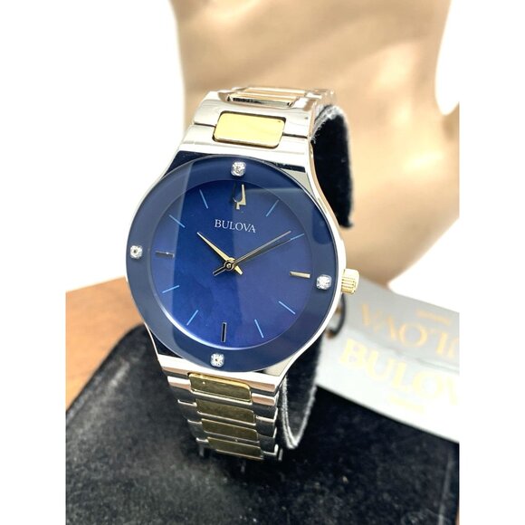 Bulova Women's Watch 98R273 Blue Dial Diamond Accent Two Tone Stainless Steel